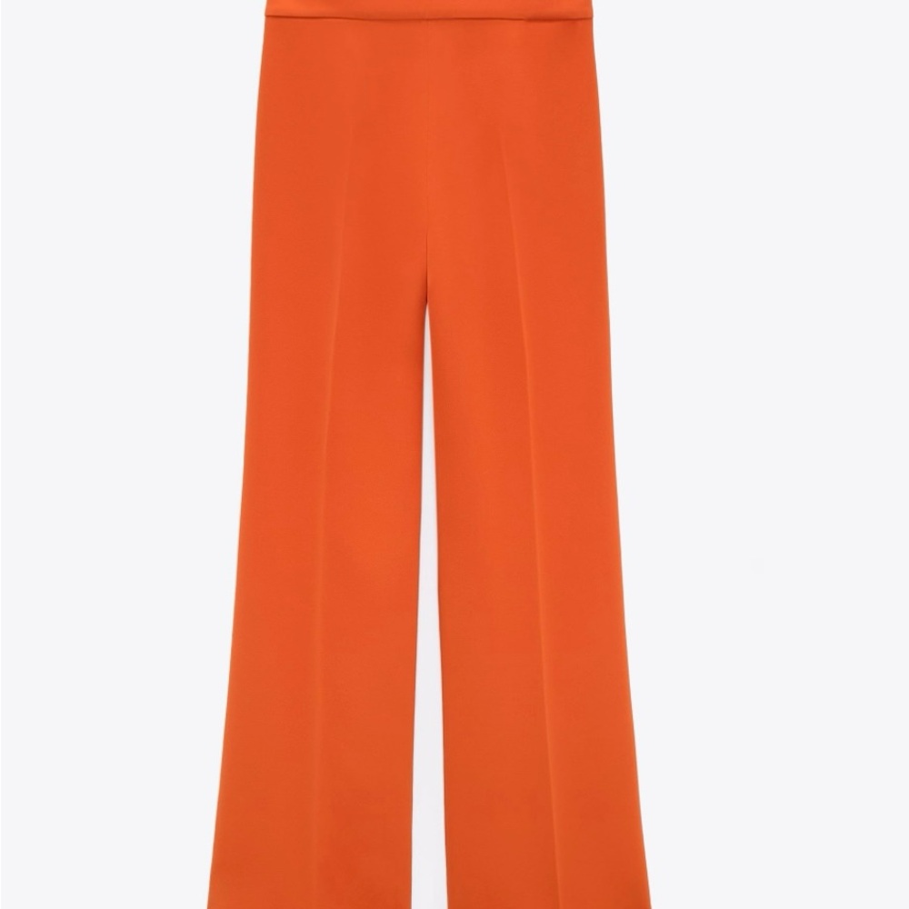 Zara Wide-Leg High-Waist Trousers in Bright Orange